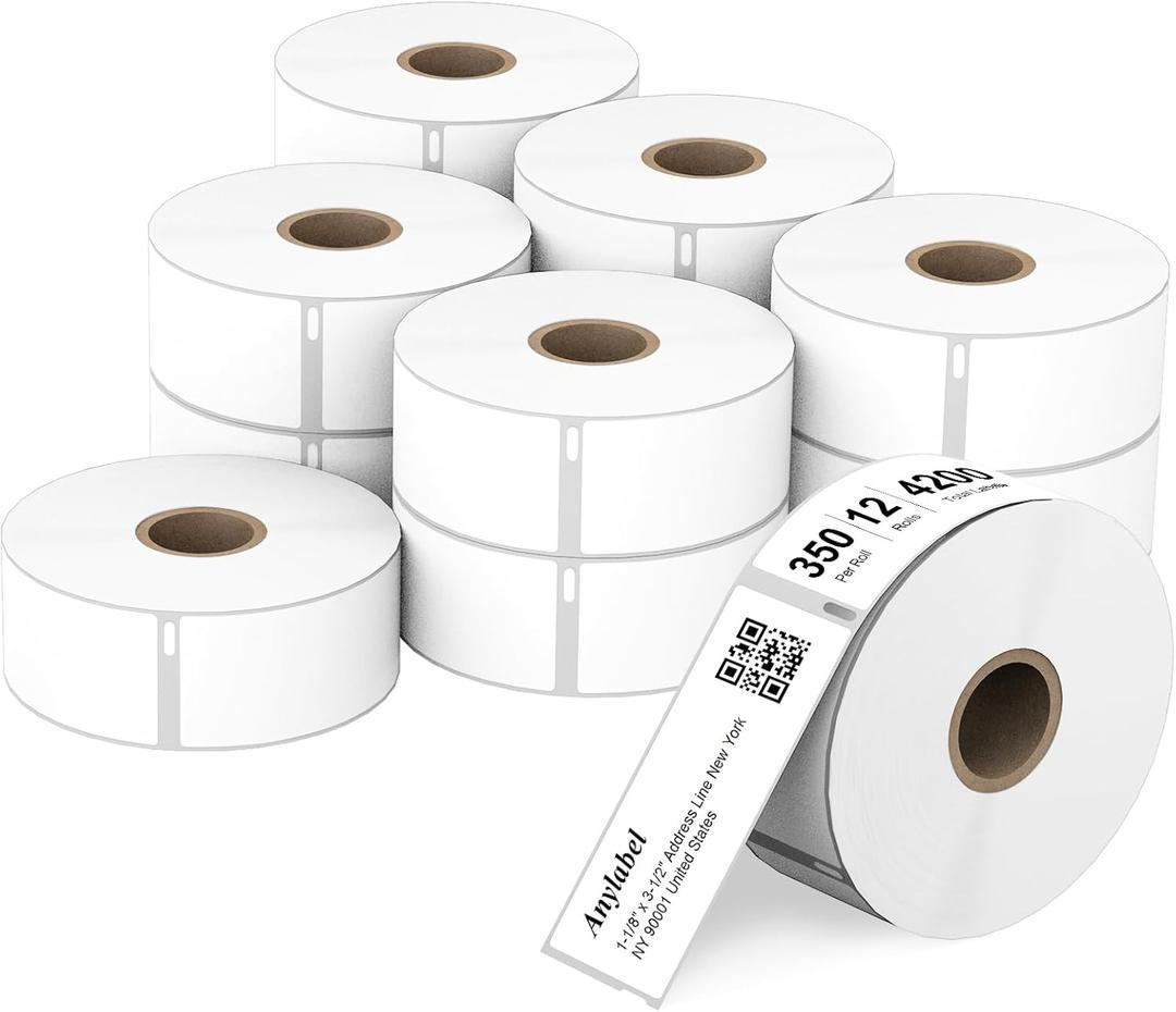 Compatible 1-1/8" x 3-1/2" Direct Thermal Labels Replacement for DYMO 30252 Barcodes Address Postage, Compatible with Rollo, DYMO 4XL & Zebra Desktop Printers (12 Rolls, 350 Labels/Roll)