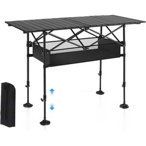 ALPHA CAMP Folding Camping Table, Portable Roll-up Outdoor Table with Adjustable Height, Large Storage Bag and Carrying Bag, Tall Aluminum Table for Indoor & Outdoor Picnic BBQ Backyards Beach