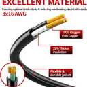 Skrizcable 16/3 50 FT Outdoor Extension Cord Waterproof, Weatherproof & Flame Retardant Black 3 Prong Power Cord Outside for Lawn & Garden, 13 Amps 1625 Watts 125 VAC 16AWG SJTW, ETL Listed