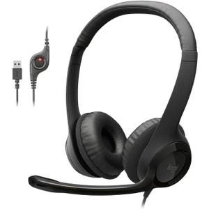 Logitech H390 Wired Headset for PC/Laptop, Stereo Headphones with Noise Cancelling Microphone, USB-A, in-Line Controls, Works with Chromebook - Black