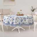 Blue Floral Oval Tablecloth 54x72 Inch, Blue and White French Country Tablecloth, Rustic Floral Polyester Waterproof Tablecloth for Farmhouse Kitchen Decor/Indoor and Outdoor Tables/Parties/Picnics
