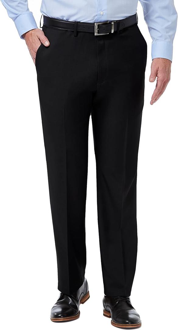 Haggar Men's Premium Comfort Classic Fit Flat Front Hidden Comfort Waistband Pant (Regular and Big & Tall Sizes) (36W x 32L, Black)