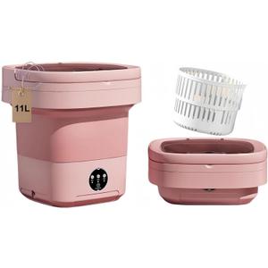 Portable Washing Machine, Mini Washer,11L Upgraded Large Capacity Foldable Washer.Deep Cleaning of Underwear, Baby Clothes and Other Small Clothes.Suitable for Apartments, Dormitories, Hotels.(Pink)