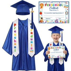 Preschool Graduation Cap and Gown Set Unisex Congrats Grad Outfit with Certificate Stole for Kid Grad Gifts Size: 30