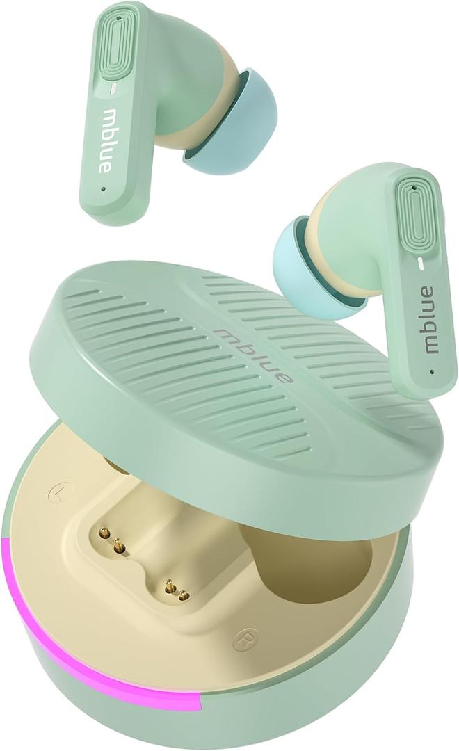 MBLUE AR03 PRO Bluetooth Earbuds, 60H Playtime, ANC Noise Cancelling, 40ms Low Latency Gaming Mode, 13mm Bass Driver, RGB Lights, Wireless Earphones for Sports, Gaming (Green)