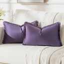 FUTEI Eggplant Purple Velvet Decorative Throw Pillow Covers 12x20 Set of 2,Soft Cozy Edge with Tassels Lumbar Pillow Cases,Boho Modern Home Decor for Couch Bed Living Room
