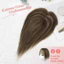 Flufymooz Real Human Hair Toppers for women, 10 Inch Clip in Bangs 100 Human Hair Toppers for Thinning Hair, Cover Hairpiece with 150% Density Silk Base-Chocolate Brown with Blonde