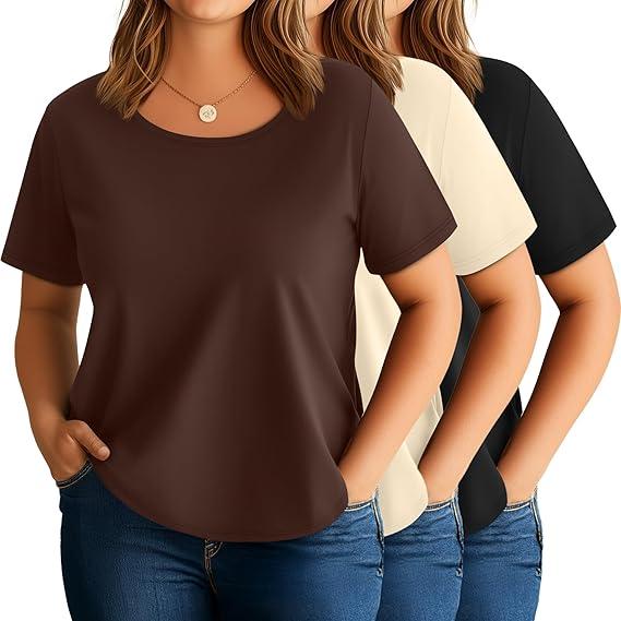Evervibe 3 Pack Women's Plus Size Short Sleeve T-Shirt 3XL Evervibe 3 Pack Women's Plus Size Short Sleeve T-Shirt 3XL