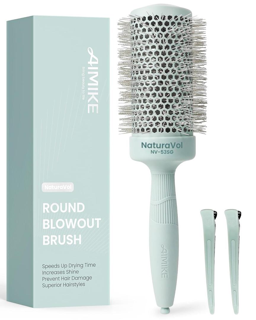 AIMIKE NaturaVol Round Brush for Blow Out, Large Round Hair Brush with Nano Thermal Ceramic Tech, for Fine Hair-Friendly Blow Drying & Styling at Home, Maximum Volume Shine-2.1" Barrel, 3" w/Bristle