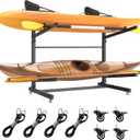 LotFun Kayak Storage Rack, Freestanding Heavy Duty Adjustable Kayak Stand Indoor Outdoor Storage Rack Garage, with Wheels and Foot Pad, for Kayaks, SUPs, Canoes, Surfboard(2 Levels)