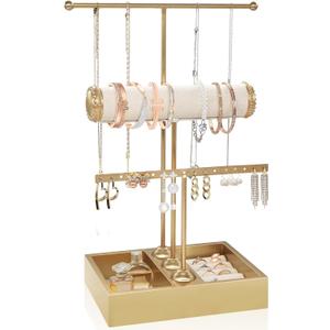 Jewelry Organizer Stand Necklace Organizer Earring Holder,3-Tier Gold Jewelry Tower Display Stand Jewelry Earring Holder Organizer Display for Necklace, Earring, Bracelet, Ring