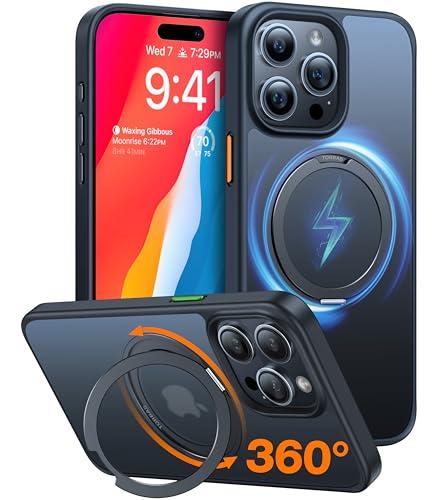 TORRAS 2024 Upgraded 360° Rotatable Ring for iPhone 13 Pro Max Case, Fit for Magsafe with Stand, Magnetic Ring Holder, Military Grade Shockproof Translucent Back Slim Phone Case Ostand R, Black