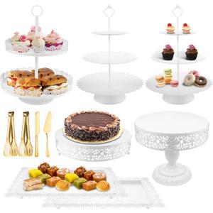 11 Pcs White Metal Cake Stand Set, Elegant Dessert Table Display Set for Party, Cupcake Stand & Candy Table Display Sets for Wedding, Birthday Celebration