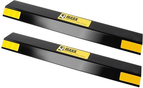 MaxxHaul 51035 18 in. Heavy Duty Car Parking Stoppers 2 Pack Easy Install 18" x 1.25" x 3.5" for Garage and Outdoor Car SUV Truck Eco Friendly Material Reflective Strips