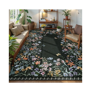 Lahome Boho Floral Black Washable 8x10 Area Rugs for Living Room, Non Slip Rugs for Bedroom, Indoor Throw Dining Room Carpet for Under Table Home Office Playroom(Black,8x10)