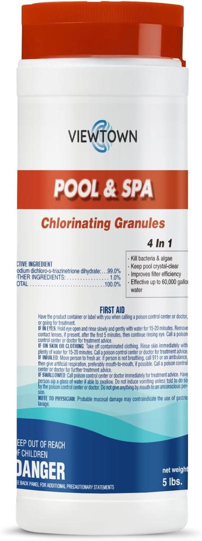 5Lbs Chlorinating Granules for Pools, Spas & Hot Tubs  Kills Bacteria & Algae, Fast-Dissolving Formula