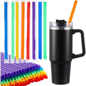 200 Pcs 12" Disposable Jumbo Smoothie Straws for 40 oz Tumbler 6 Colors Colorful Extra Long 0.39" Wide-mouthed Large Plastic Straws for Cup 30 40 oz Tumbler, Individually Wrapped for Large Bottle