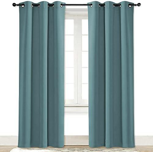 NICETOWN Greyish Blue Blackout Room Darkening Drapery Window Treatment Thermal Insulated Solid Grommet Curtain/Drape for Hall Home Decor (Single Panel, 42 x 84-inch)