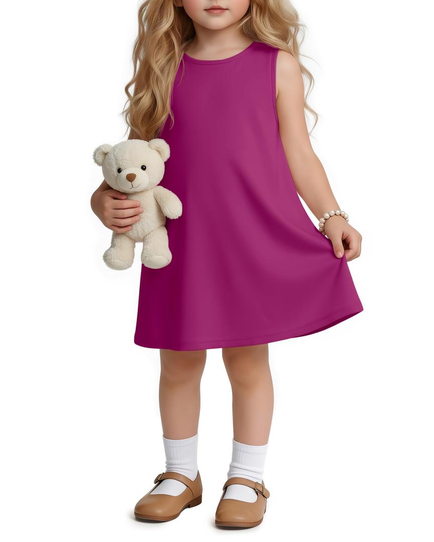 Custoneei Toddler Girls' Sleeveless Tank Dress, Fuchsia, 3T
