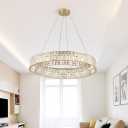 Modern Crystal Chandelier Round 16-Light Contemporary Hanging Ceiling Light Fixture Copper/Brass Finish with Rectangular Crystals Dining Room Living Room Bedroom Entryway Lighting Easy Install 31.5''
