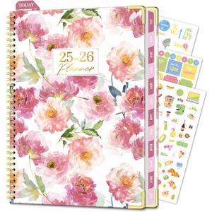 Academic Planner 2025-2026, 8.5" x 11", Weekly & Monthly Planner from JUL.2025 to JUN.2026, Column View Calendar Organizers, Spiral Hardcover Agenda Book with Tabs for Office School Supplies, Floral
