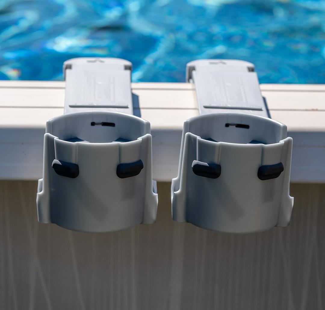 2-Pack Cup Holders for Above Ground Pool | Adjustable Drink Holder for Square Top Pools Only | Grey | Must-Have Pool Accessories | Use for Boat, Deck, Balcony | Made in Canada