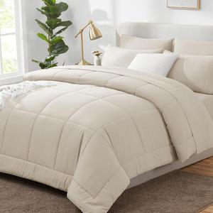 CozyLux Twin Comforter Set with Sheets Beige, 5 Pieces Bed in a Bag, Beige Comforter Twin Size, All Season Bedding Set with Stitch Quilted Comforter, Flat Sheet, Fitted Sheet, Pillowcases