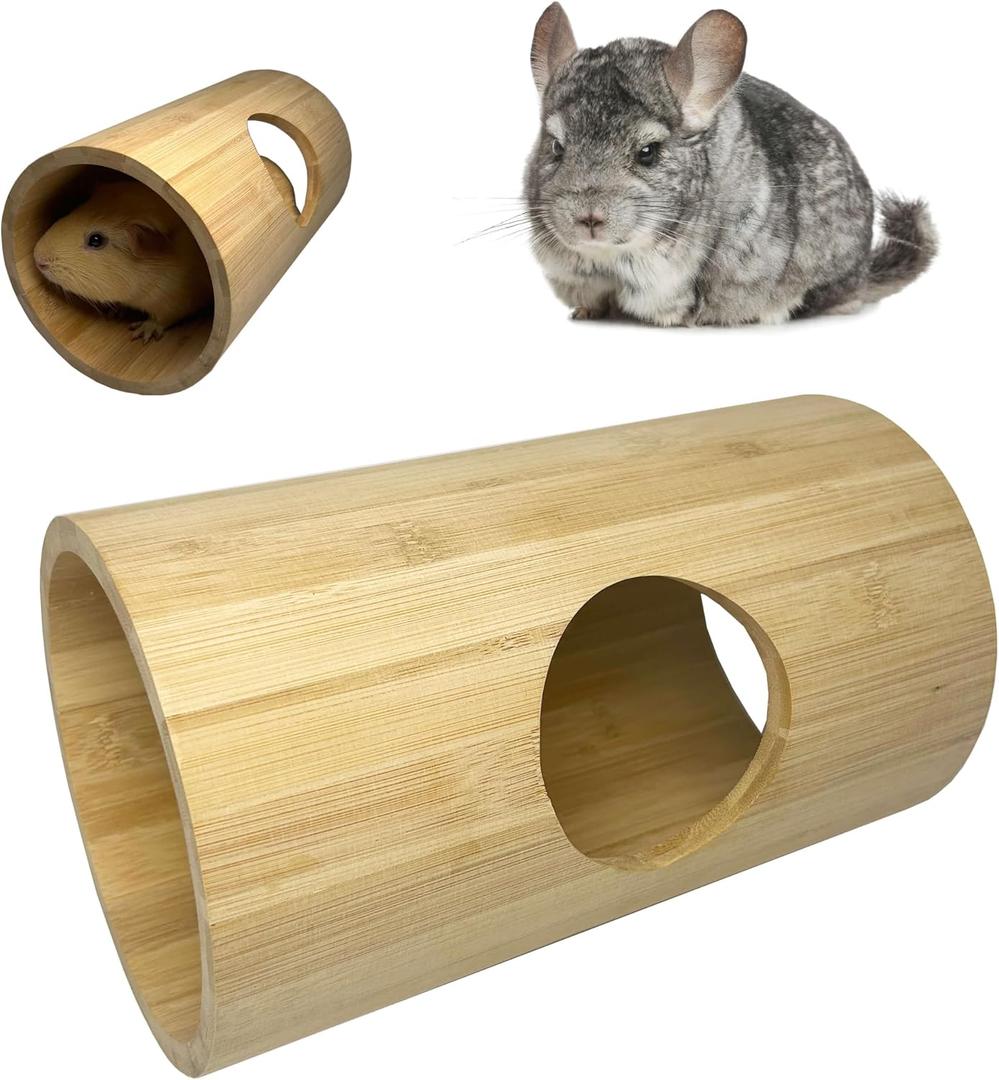Chinchilla Bamboo Hanging Tunnel Toys, Guinea Pig Tunnel Tube Toy, Small Animal Cage Accessories for Chinchilla Ferret Guinea Pig Rat (A)