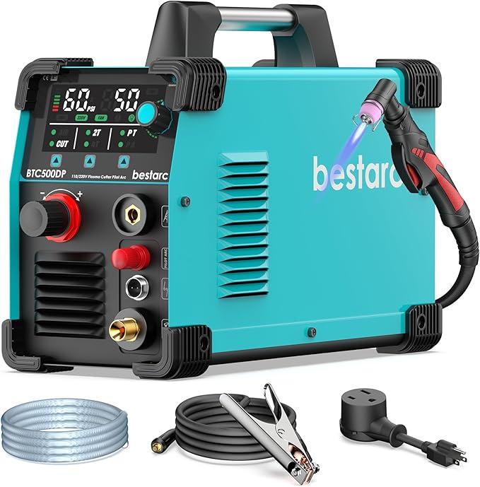 Bestarc 50A Plasma Cutter Machine [Pilot Arc], 110/220V Dual Voltage, 3/4" Max Cut on Steel, Aluminum & Copper, LED Display, Air Sensor, Post Flow, 2T/4T Mode DIY, Home Garage & Workshop