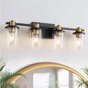 LOUSACE Bathroom Lighting Fixtures Black and Gold 4 Light Bathroom Vanity Light Over Mirror with Clear Glass Shades, Brushed Gold Socket Wall Vanity Lighting Fixtures for Bedroom Living Room