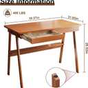 100% Solid Wood Writing Desk - 39.4" Mid Century Modern Home Office Desks, Small Computer Desk for Small Spaces with 2 Drawers and Storage Shelf, Laptop Study Table for Bedroom/Living Room, Walnut