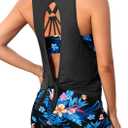 Aqua Eve 3 Piece Tankini Swimsuit for Women Tank Bathing Suit with Shorts Open Back Athletic Swimwear (X-Large, Blue Floral)