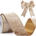 Gold Velvet Wired Ribbon, 2.5 Inch Metallic Crushed Velvet Gold Christmas Ribbon for Gift Wrapping, Christmas Tree Decorations, Big Bow, Crafts, Wreaths Supplies - Continuous 10 Yards