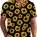 Mens Funny Hawaiian Shirts 3D Graphic Button Down Short Sleeve Tropical Holiday Beach Aloha Shirt (Large, Yellow Sunflower)