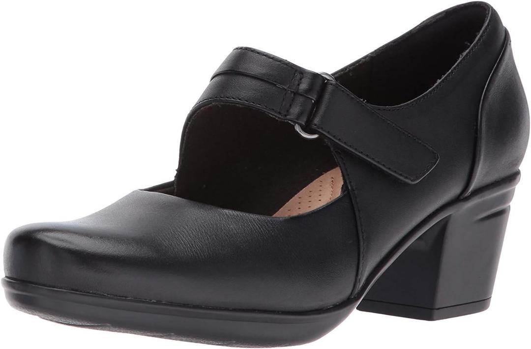 Clarks Women's Emslie Lulin Pump (11 Wide, Black Leather)
