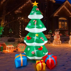 Calmbee 8 Ft Christmas Inflatable Decoration, Christmas Tree with Presents Built-in LED Lights, Outdoor Blow Up Yard Fun Decor, for 2025 Outdoor Xmas Garden Decor, Green