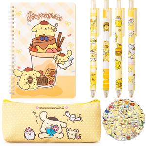 Cute School Supplies Anime Stationery Gift Set Includs Gel Pens, Journal Notebook, 50 Stickers, Pencil Case, Kawaii Stationery Set, Back to School Gift(Yellow)