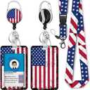 American Flag Lanyards for ID Badges, Badge Reel Retractable Badge Holder with Lanyard for Teacher, Women, Kids