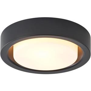 13 Inch Flush Mount Ceiling Light,Black Finish Plate with Frosted Glass Shade,Round Ceiling Lighting Fixture for Hallway Bedroom Closet Livingroom Kitchen Stairwell (Black)