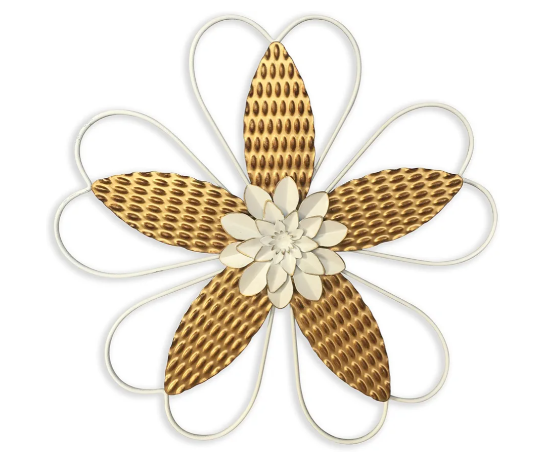 Metal Flower Wall Art Decor, 14" Rustic Modern Antique Floral Sculpture, Distressed Iron Wall Hanging Home Decoration Accent Artworks for Indoor Kitchen Bedroom Living Office Outdoor Garden Patio