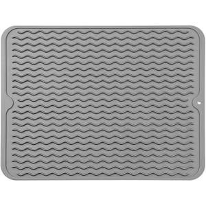Silicone Dish Drying Mat for Kitchen Counter or Sink, Refrigerator or Drawer Liner, Easy Clean, Eco-Friendly, Heat-Resistant, Grey, 16 inches x 12 inches (Gray)