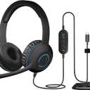 Cyber Acoustics USB-C Headset with Microphone for PC (AC-5014), Wired Computer Headphones with Noise Cancelling Mic, in-Line Volume and Mute Controls. Ideal Headset for Office, Classroom & at Home