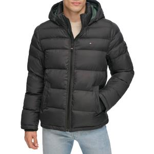 Tommy Hilfiger Men's Down Alternative Hooded Puffer Jacket, (4X, Black)
