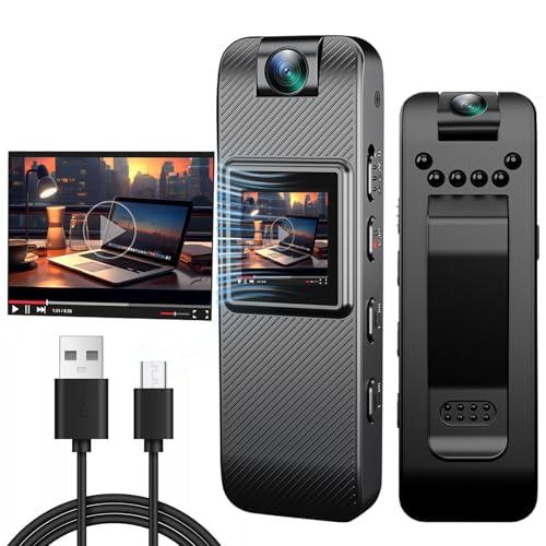 FUXGZ Mini Body Camera HD 1080P Wearable Video Recorder, Small Security Camera with Night Vision 1.3 Inch Display 180° Rotatable Lens, Portable Body Cam for Law Enforcement/Sports/Delivery