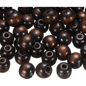 uxcell 200 Pcs Large Hole Wooden Beads, 15 x 16mm Unfinished Natural Round Wood Spacer Beads Hair Braid Barrel Bead for DIY Crafts Hair Macrame Jewelry Making, Dark Brown
