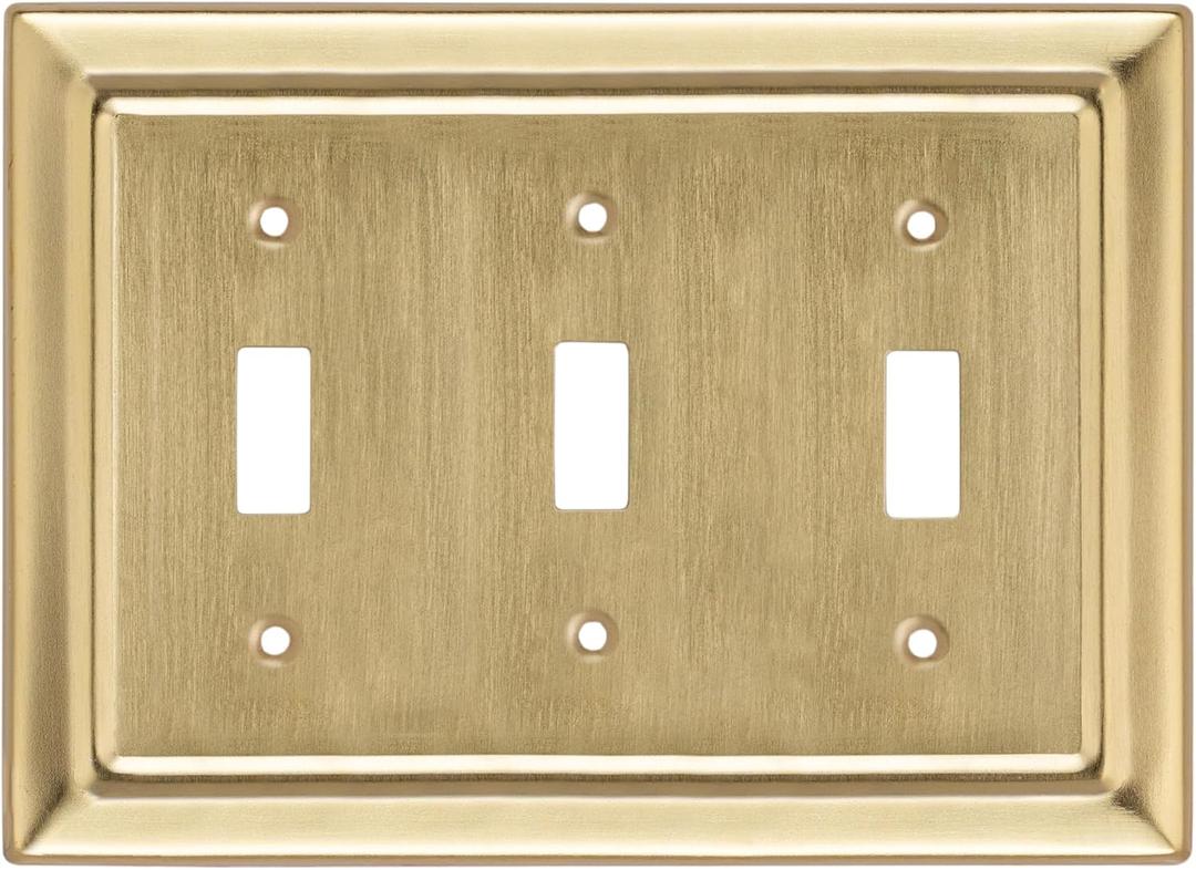 Monarch Abode Toggle Light Switch Cover Plate 3-Gang Brushed Gold Outlet Covers, Architectural Decorative Outlet Cover Wall Plates, Light Switch Plate Covers for Electrical Outlets, Pack of 1