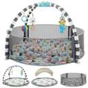 5 in 1 Baby Play Gym and Ball Pit -Playgym with 6 Toys, Balls, Tummy Pillow, Tummy Time Play Mat - Easy to Set Up Baby Activity Mat - Gym Ball Pit - Infant Playmats for Boy & Girls