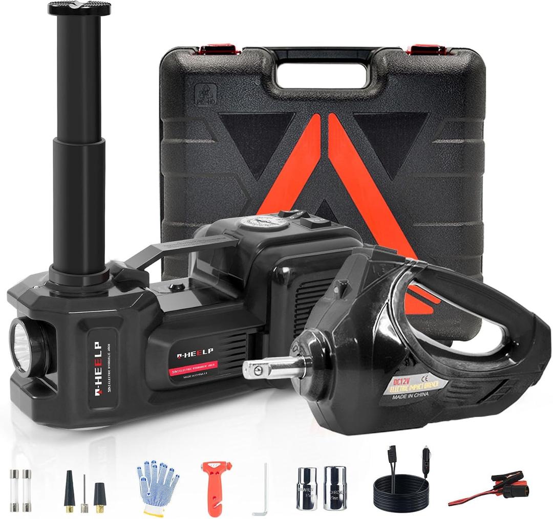 E-HEELP Electric Car Jack Kit 5Ton 12V Hydraulic Car Jack Lift (Lifting Range: 6.1~17.7 inch) with Electric Impact Wrench for SUV MPV Sedan Truck Change Tires Garage Repair