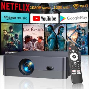 Mini Projector with WiFi and Bluetooth, Native 1080P Portable Outdoor Movie Short Throw Projector with Android 14, Built-in Speaker, Compatible with Smartphone, Fire TV Stick, HDMI/USB