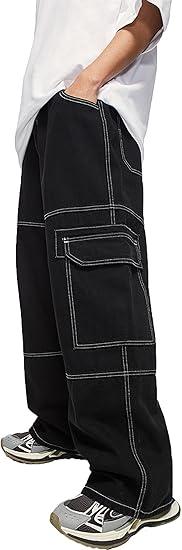 Denim Cargo Pants Y2k Baggy Jeans Gothic Punk Wide Leg Streetwear Oversized Relaxed Fit Jeans, Size M